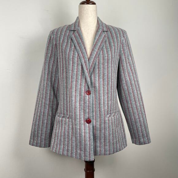 Vintage 70s Koko Knits of California Striped Blazer Jacket Womens 12 Retro Chic - Picture 1 of 16